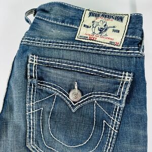 True Religion Ricky Jeans Mens 38 Blue Straight Leg Rope Wide Stitch USA Vintage